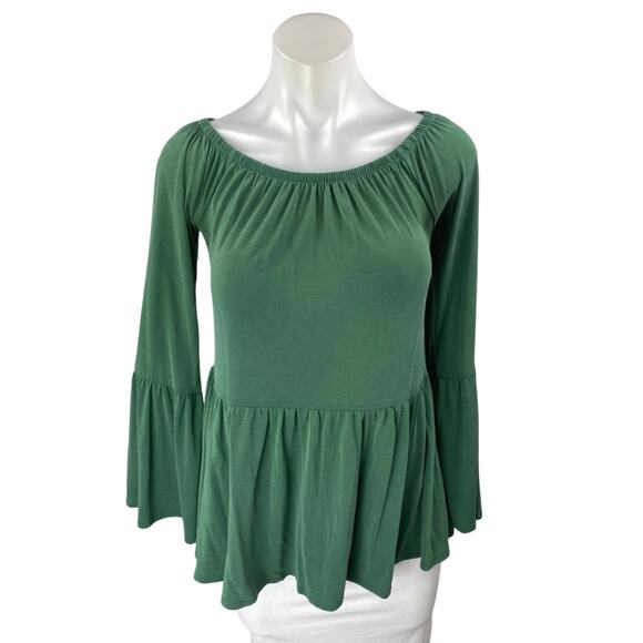 Urban Outfitters Kimchi Blue Green Bell Long Sleeve Peplum Blouse Top Size S - Picture 1 of 4